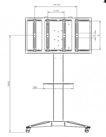 Carrello da pavimento con altezza regolabile per monitor con portata 70kg e VESA fino a 1000x475mm, grigio