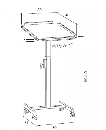 Tavolino universale per videoproiettore con rotelle, piano inclinabile, regolabile in altezza