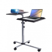 Tavolino con ruote per videoproiettore e notebook a due ripiani, regolabile in altezza (da 77 a 87cm) e inclinabile